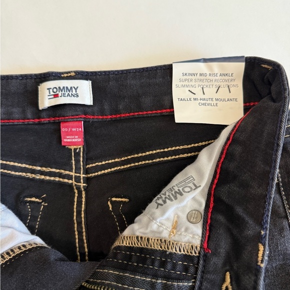 Tommy Hilfiger Black Skinny Mid Rise Ankle Jeans Size 00/W24 - Picture 8 of 9